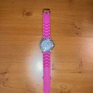 Hello Kitty Sanrio Bedazzled Bezel, Rubber Watch Band. Needs Battery Preowned